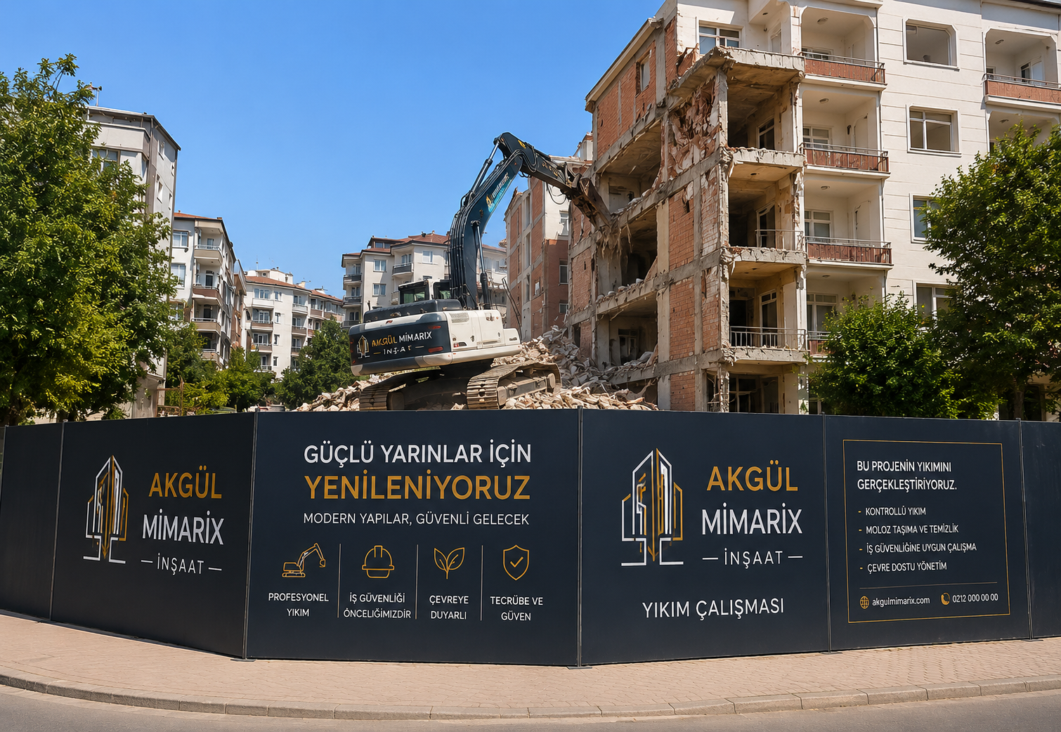 Kentsel Dönüşüm Bina Yıkım Süreci Riskli yapıların kontrollü yıkım işlemleri uzman ekiplerimiz tarafından gerçekleştirilmektedir. Kentsel dönüşüm sürecinin ilk adımı olan yıkım işlemleri güvenli şekilde tamamlanmaktadır.Kentsel dönüşüm bina yıkımı İstanbul